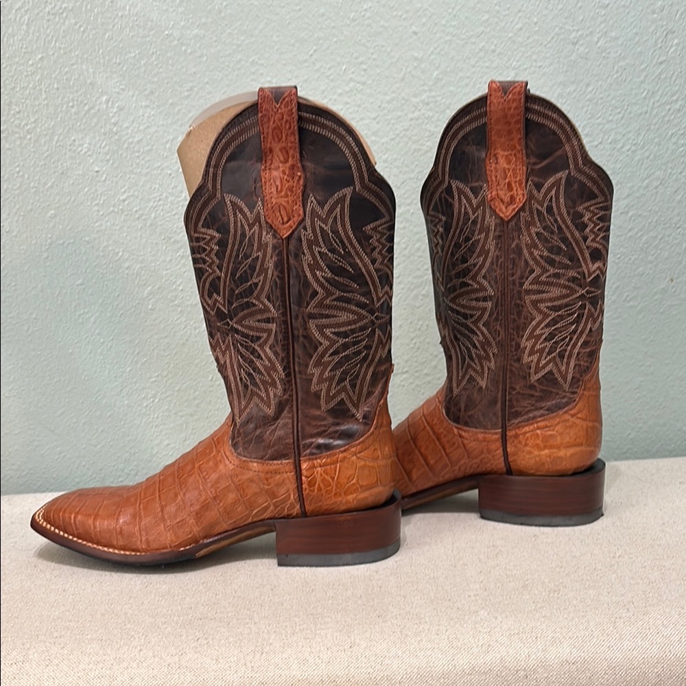 Cinch Brown and Tan Western Boots exotic leather - Picture 6 of 9